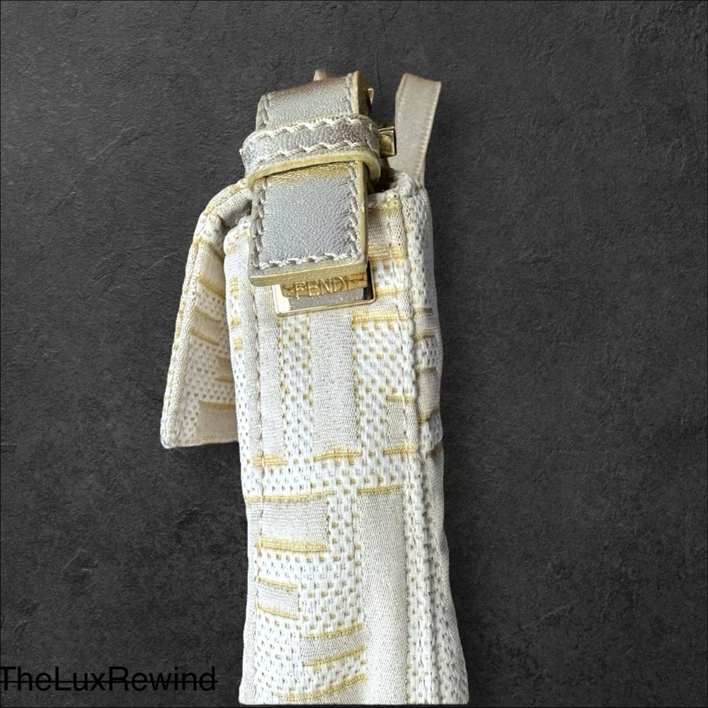 AUTH Rare FENDI ZUCCA BAGUETTE LIKE NEW! white gold Monogram Shoulder Bag COA ⭐️ - Picture 9 of 16